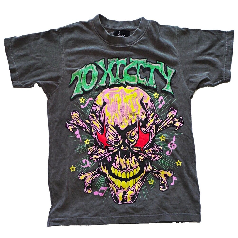 Toxicity Gray Double-Sided Skull Graphic Print Crew Neck T-Shirt Size S Y2K